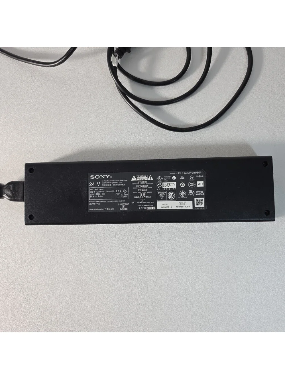 SONY ACDP-240E01 Adapter Power Supply Charger 24V 9.4A W/ Power Cord